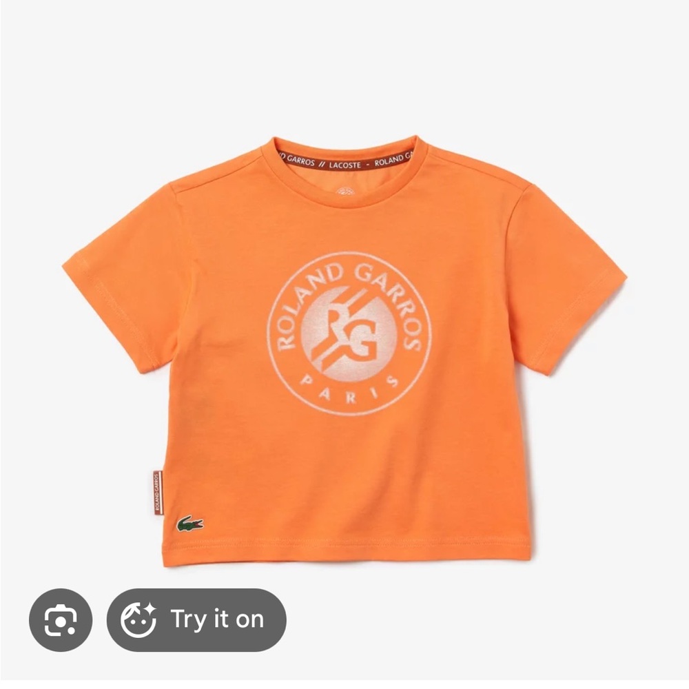 Lacoste Roland Garros tennis orange cropped boxy t shirt size 38